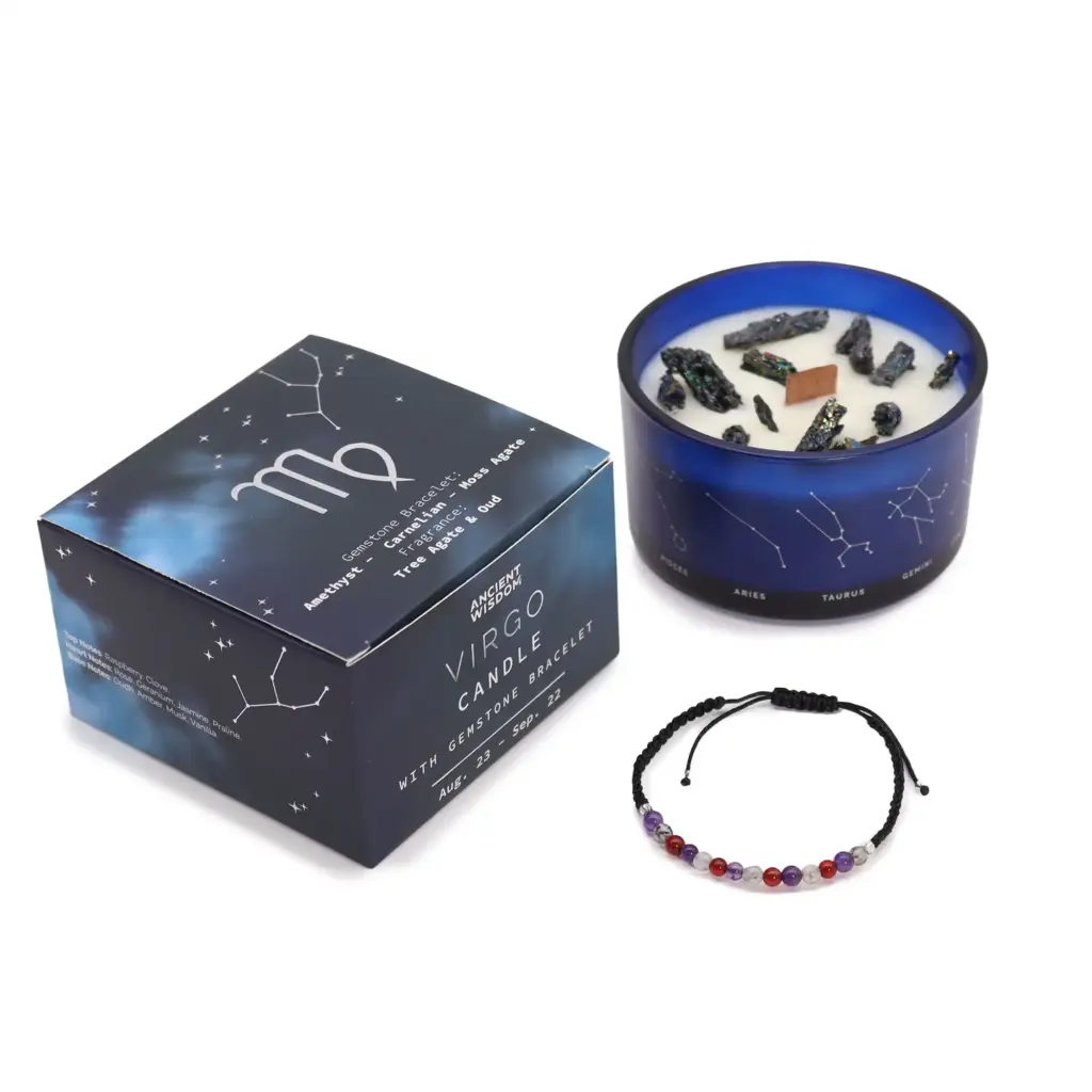 Zodiac Crystal Candle with Gemstone Bracelet – Virgo | www.artisangoods.co.uk 2