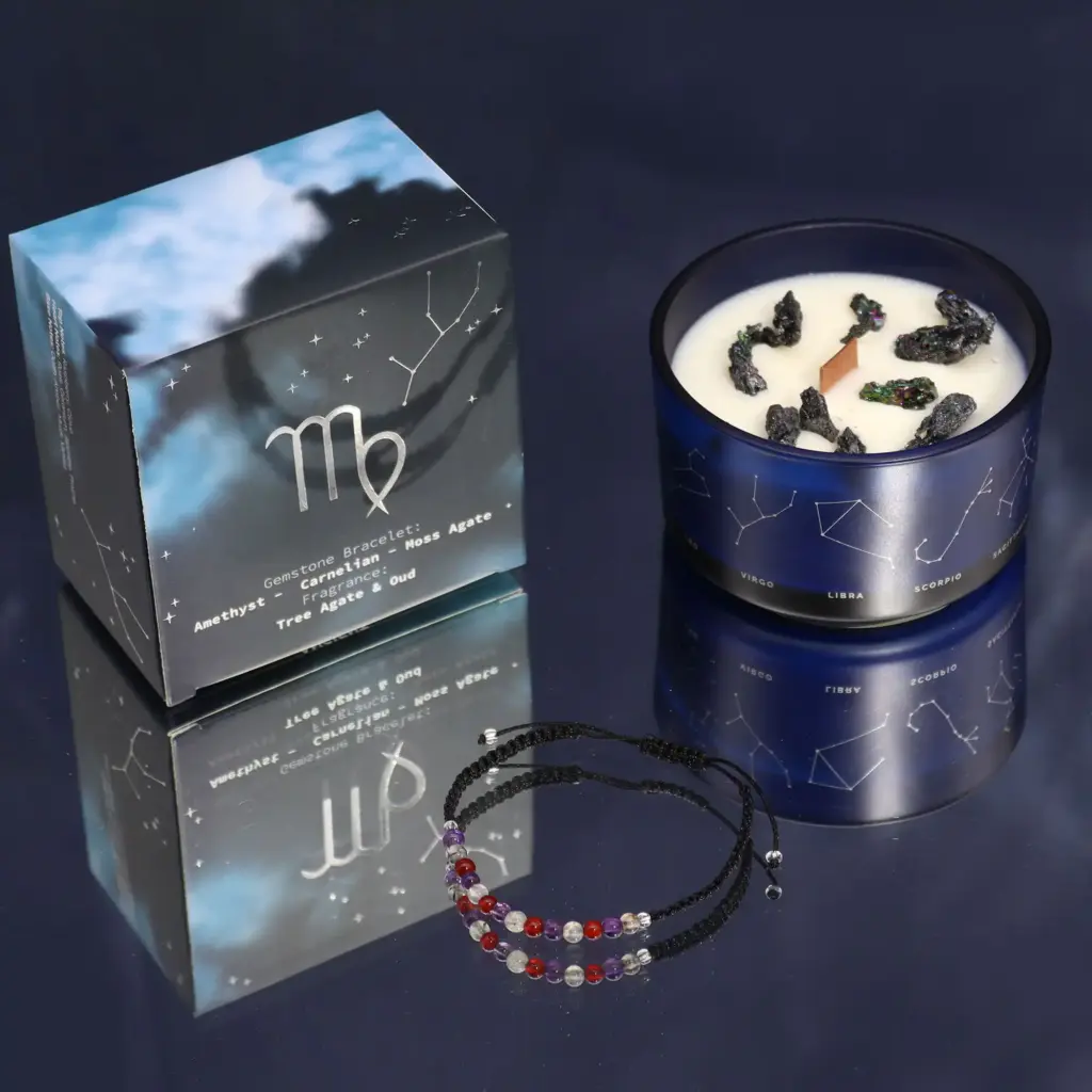 Zodiac Crystal Candle with Gemstone Bracelet – Virgo | www.artisangoods.co.uk