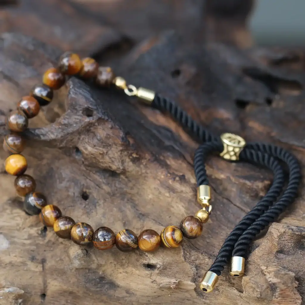 18K Gold Plated Gemstone Black String Bracelet – Tiger Eye | www.artisangoods.co.uk 4