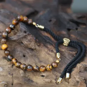 18K Gold Plated Gemstone Black String Bracelet – Tiger Eye | www.artisangoods.co.uk 4