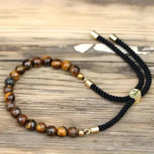 18K Gold Plated Gemstone Black String Bracelet – Tiger Eye | www.artisangoods.co.uk 2