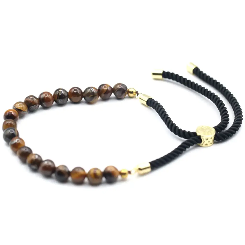 18K Gold Plated Gemstone Black String Bracelet – Tiger Eye | www.artisangoods.co.uk