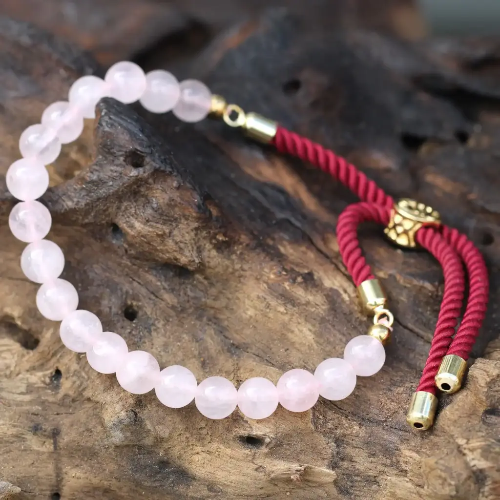 18K Gold Plated Gemstone Bordeaux String Bracelet – Rose Quartz | www.artisangoods.co.uk 3