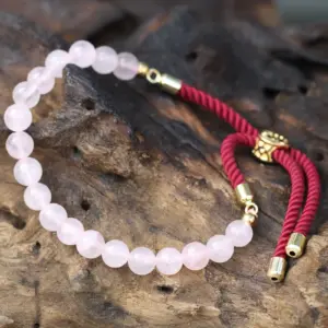 18K Gold Plated Gemstone Bordeaux String Bracelet – Rose Quartz | www.artisangoods.co.uk 3