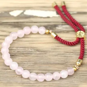 18K Gold Plated Gemstone Bordeaux String Bracelet – Rose Quartz | www.artisangoods.co.uk 2