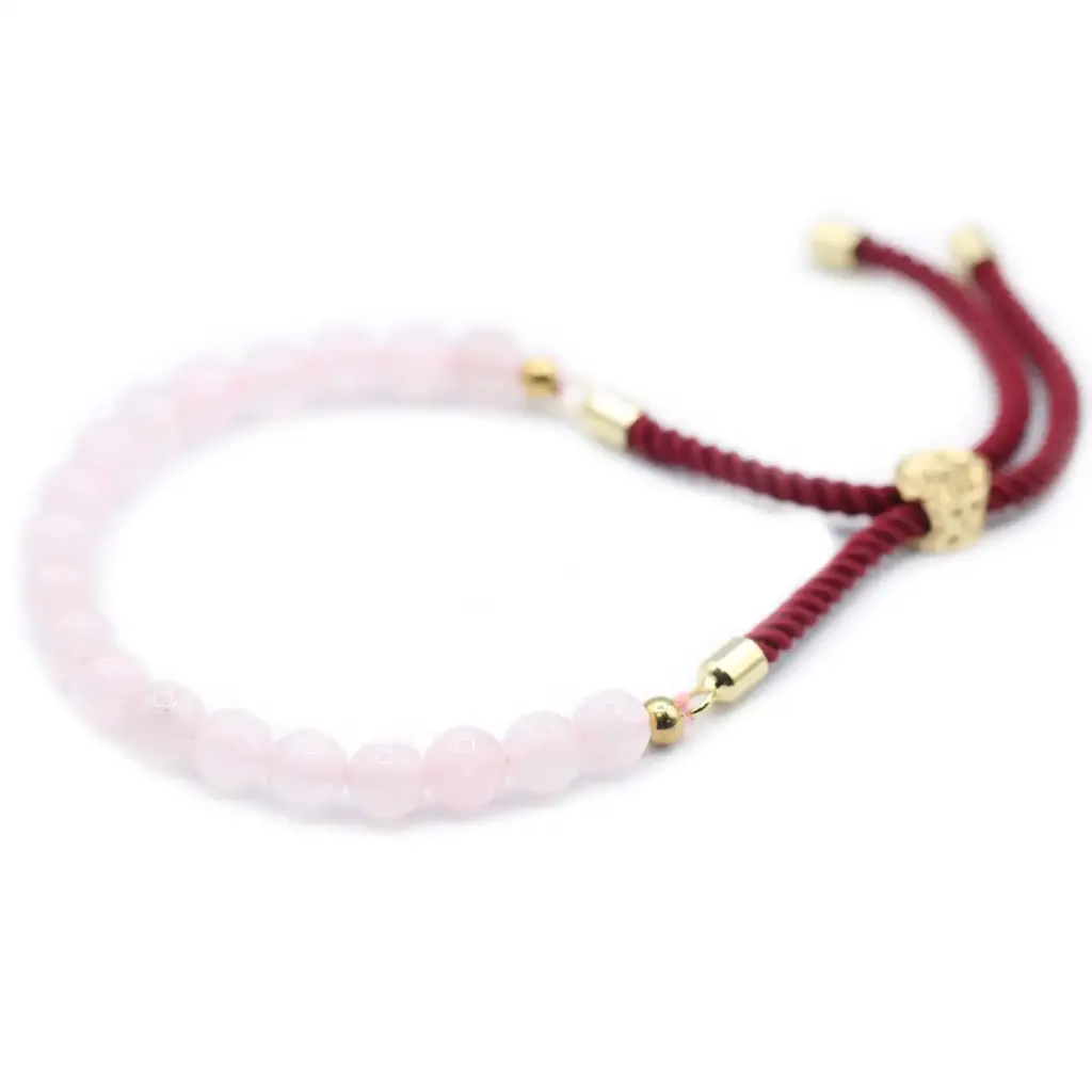 18K Gold Plated Gemstone Bordeaux String Bracelet – Rose Quartz | www.artisangoods.co.uk