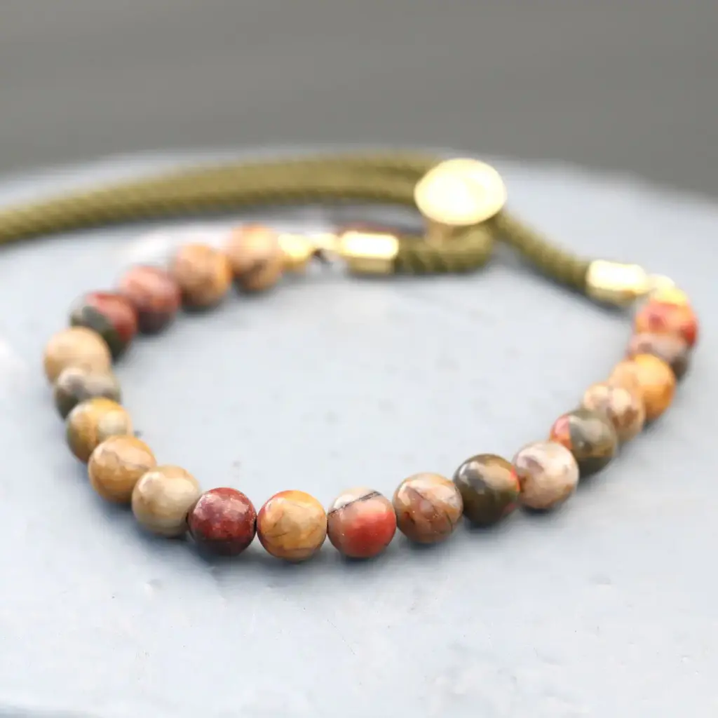 18K Gold Plated Gemstone Moss String Bracelet –  Picasso Jasper | www.artisangoods.co.uk 6