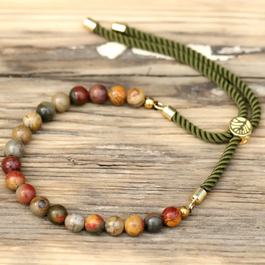 18K Gold Plated Gemstone Moss String Bracelet –  Picasso Jasper | www.artisangoods.co.uk 5