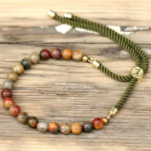 18K Gold Plated Gemstone Moss String Bracelet –  Picasso Jasper | www.artisangoods.co.uk 5