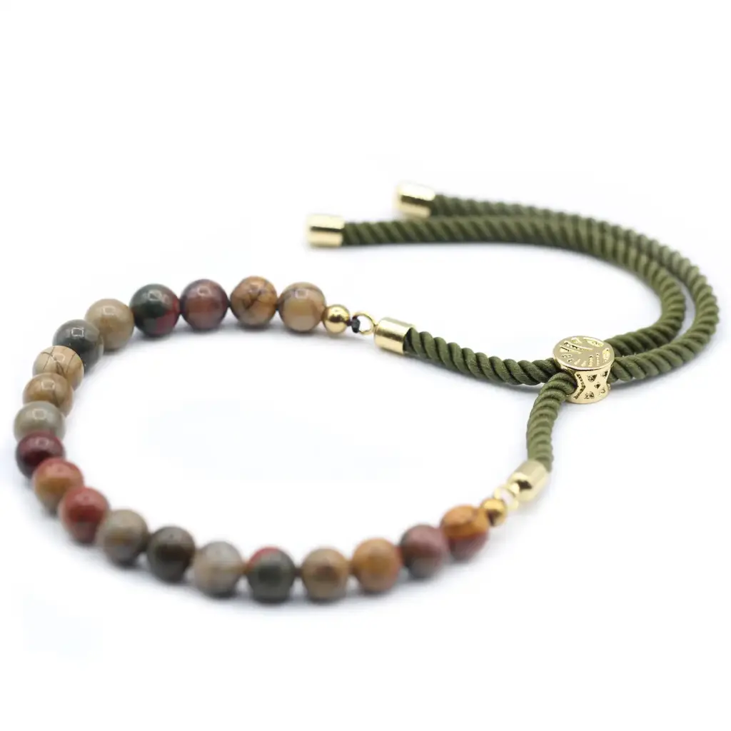 18K Gold Plated Gemstone Moss String Bracelet –  Picasso Jasper | www.artisangoods.co.uk 4