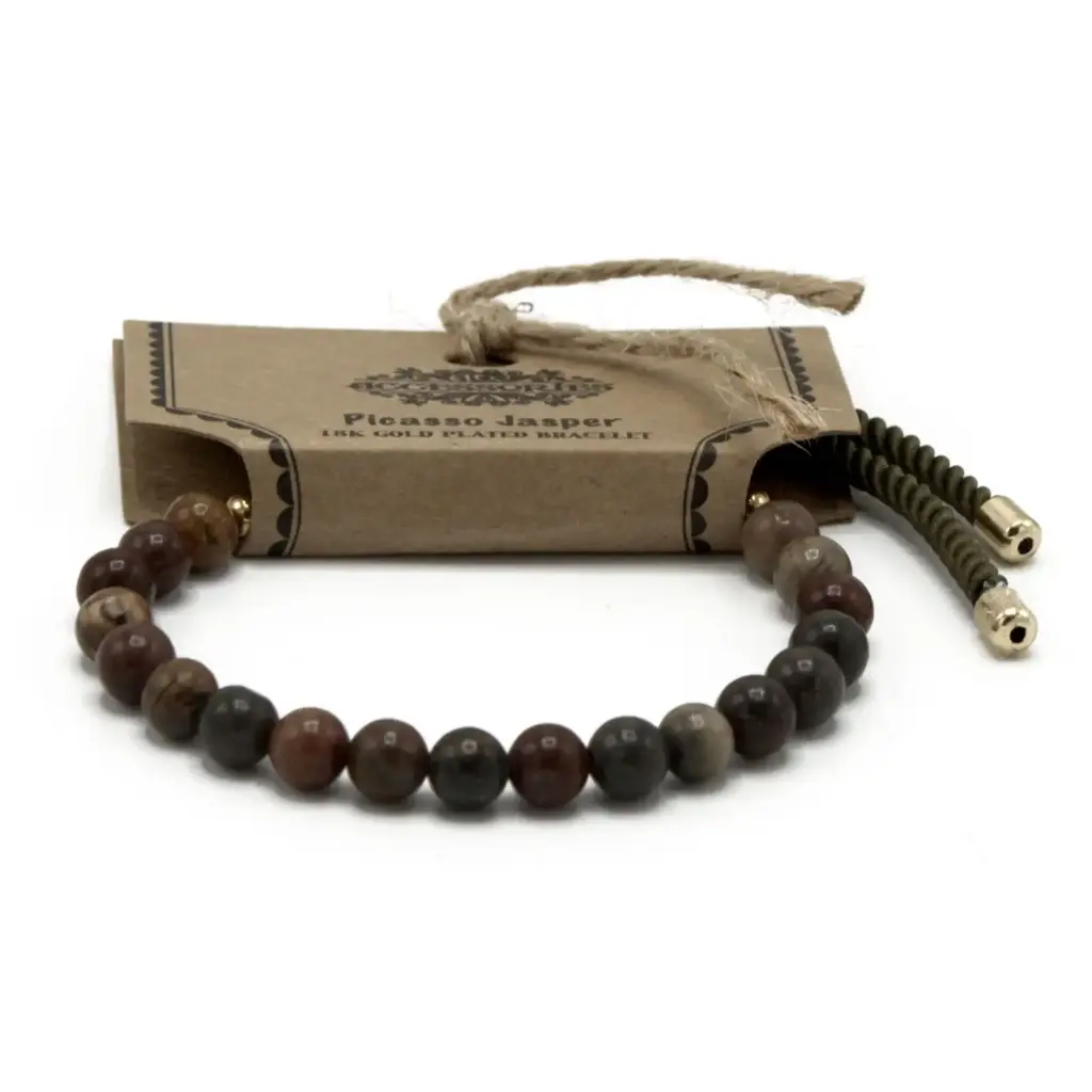 18K Gold Plated Gemstone Moss String Bracelet –  Picasso Jasper | www.artisangoods.co.uk 2