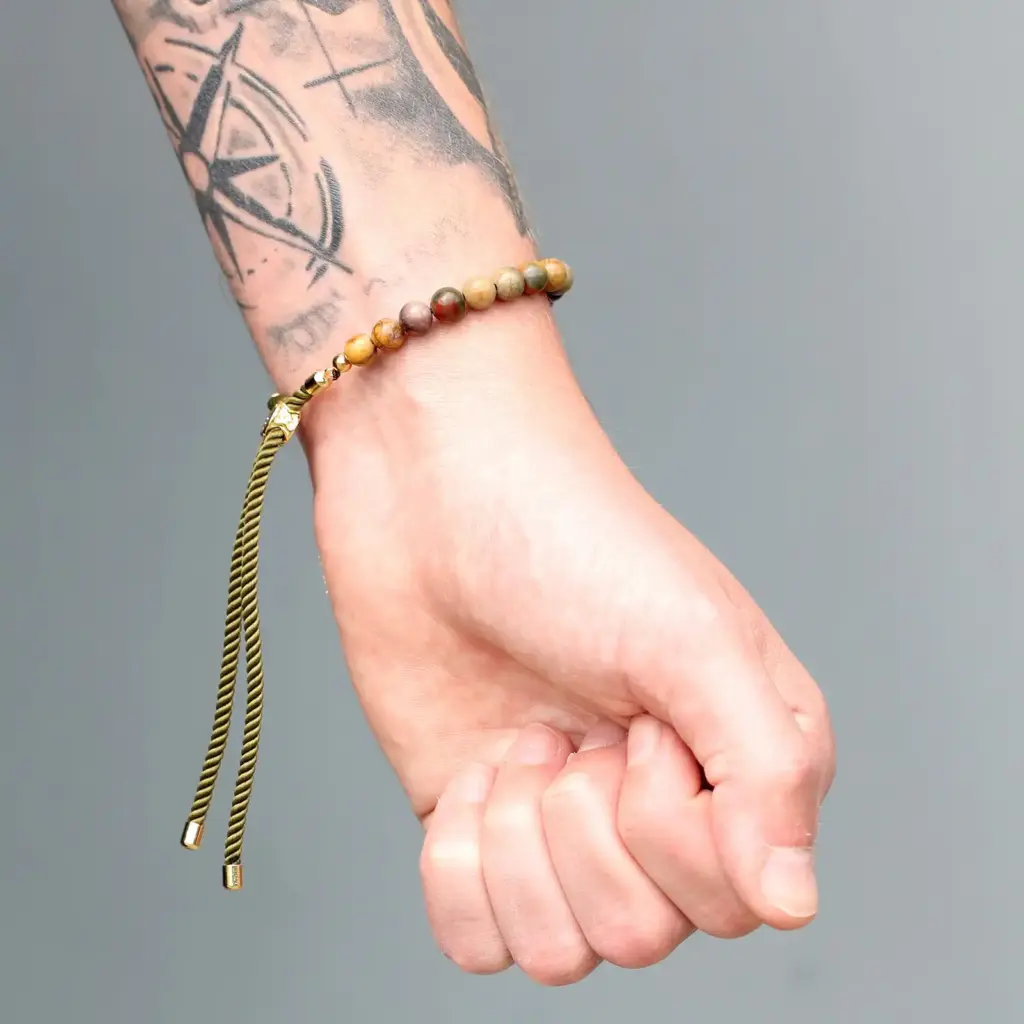 18K Gold Plated Gemstone Moss String Bracelet –  Picasso Jasper | www.artisangoods.co.uk