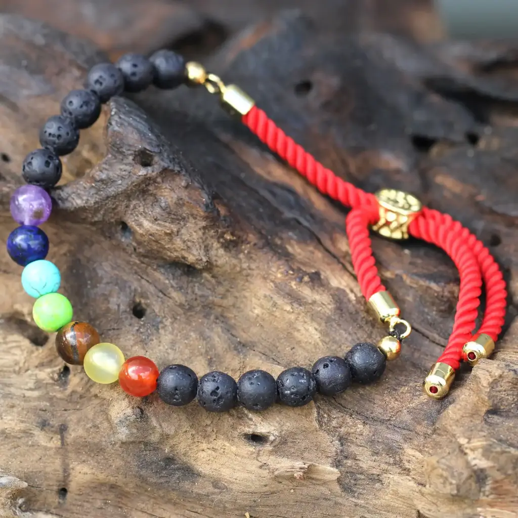 18K Gold Plated Gemstone Royal String Bracelet – Lava Stone Chakra | www.artisangoods.co.uk 2