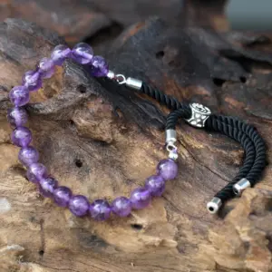 925 Silver Plated Gemstone Black String Bracelet – Amethyst | www.artisangoods.co.uk 2