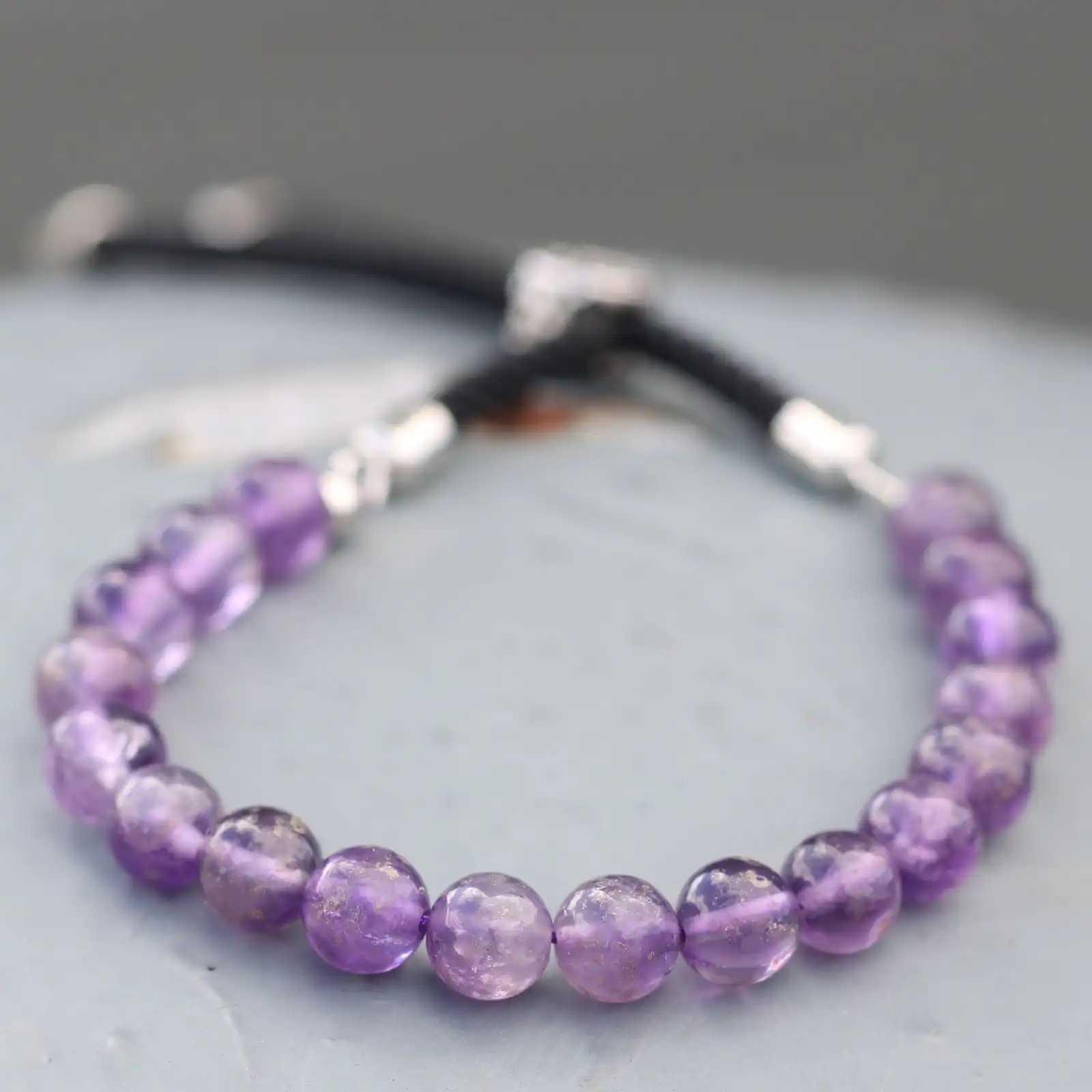 925 Silver Plated Gemstone Black String Bracelet – Amethyst | www.artisangoods.co.uk 4 925 Silver Plated Gemstone Black String Bracelet – Amethyst | www.artisangoods.co.uk 3