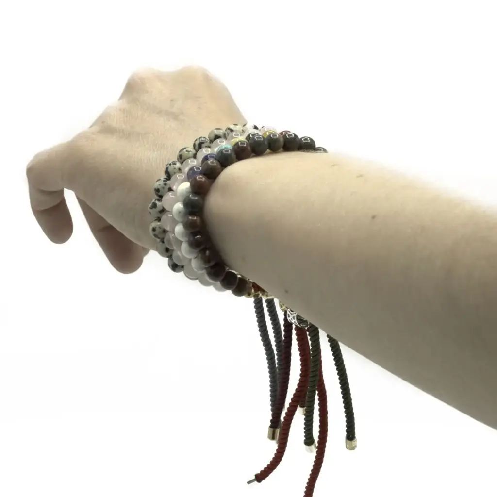 925 Silver Plated Gemstone Charcoal String Bracelet – Dalmatian Jasper | www.artisangoods.co.uk 7