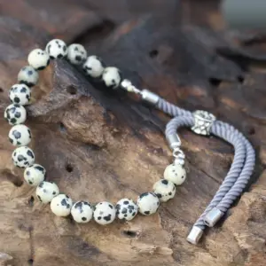 925 Silver Plated Gemstone Charcoal String Bracelet – Dalmatian Jasper | www.artisangoods.co.uk 4