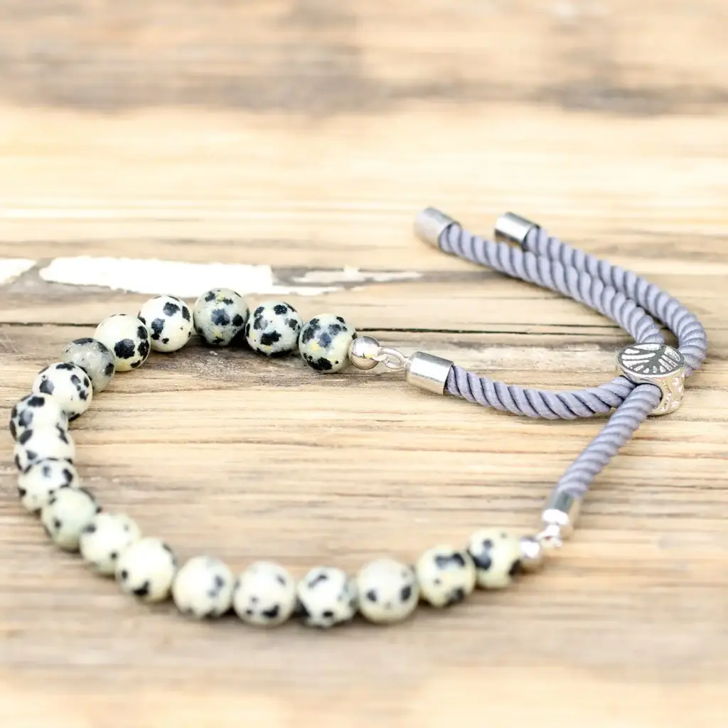 925 Silver Plated Gemstone Charcoal String Bracelet – Dalmatian Jasper | www.artisangoods.co.uk 3