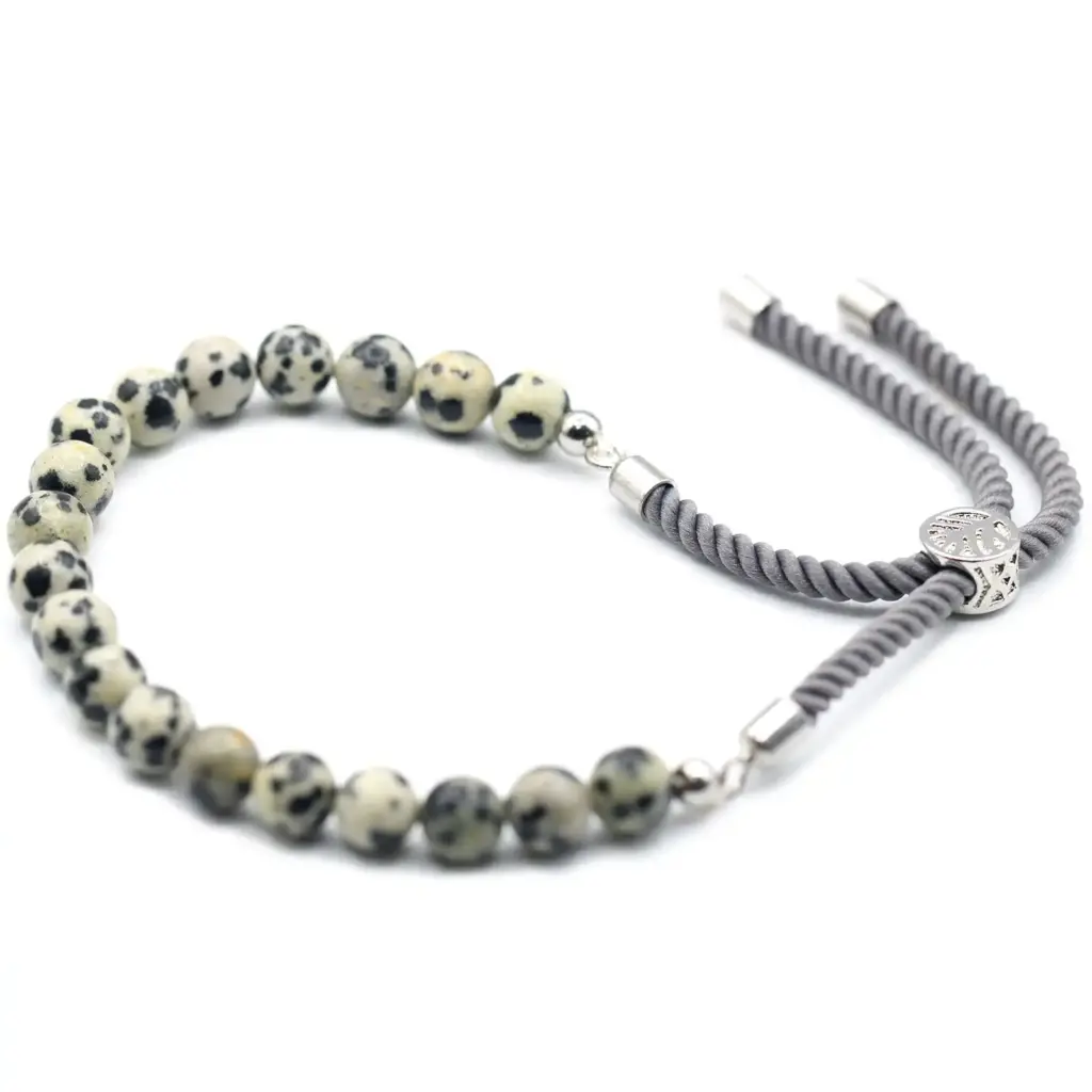 925 Silver Plated Gemstone Charcoal String Bracelet – Dalmatian Jasper | www.artisangoods.co.uk