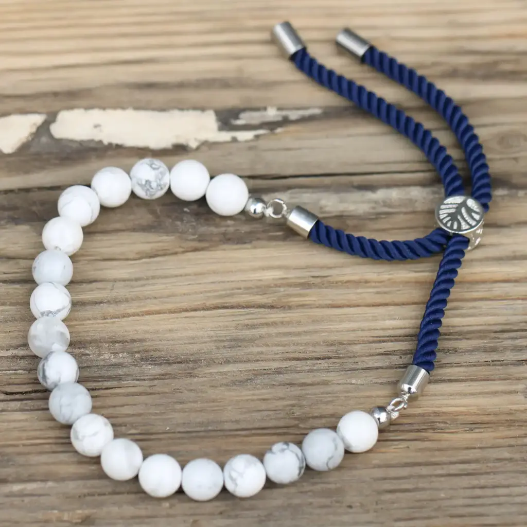 925 Silver Plated Gemstone Navy String Bracelet – White Howlite | www.artisangoods.co.uk 4
