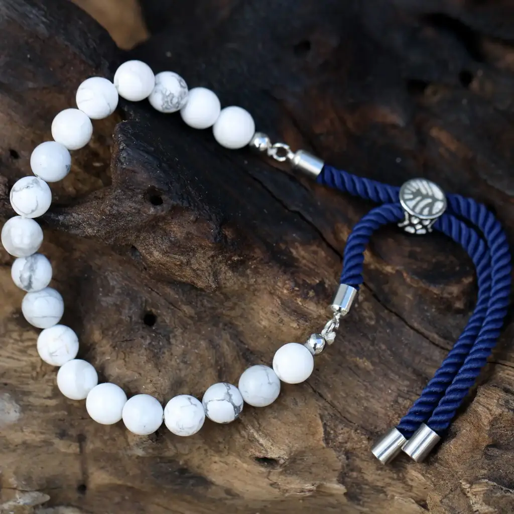 925 Silver Plated Gemstone Navy String Bracelet – White Howlite | www.artisangoods.co.uk 5