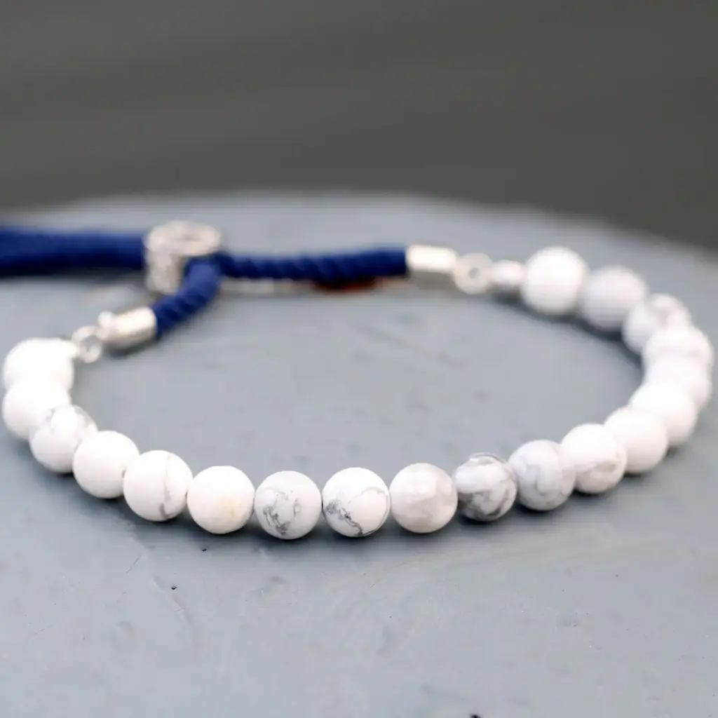 925 Silver Plated Gemstone Navy String Bracelet – White Howlite | www.artisangoods.co.uk 3