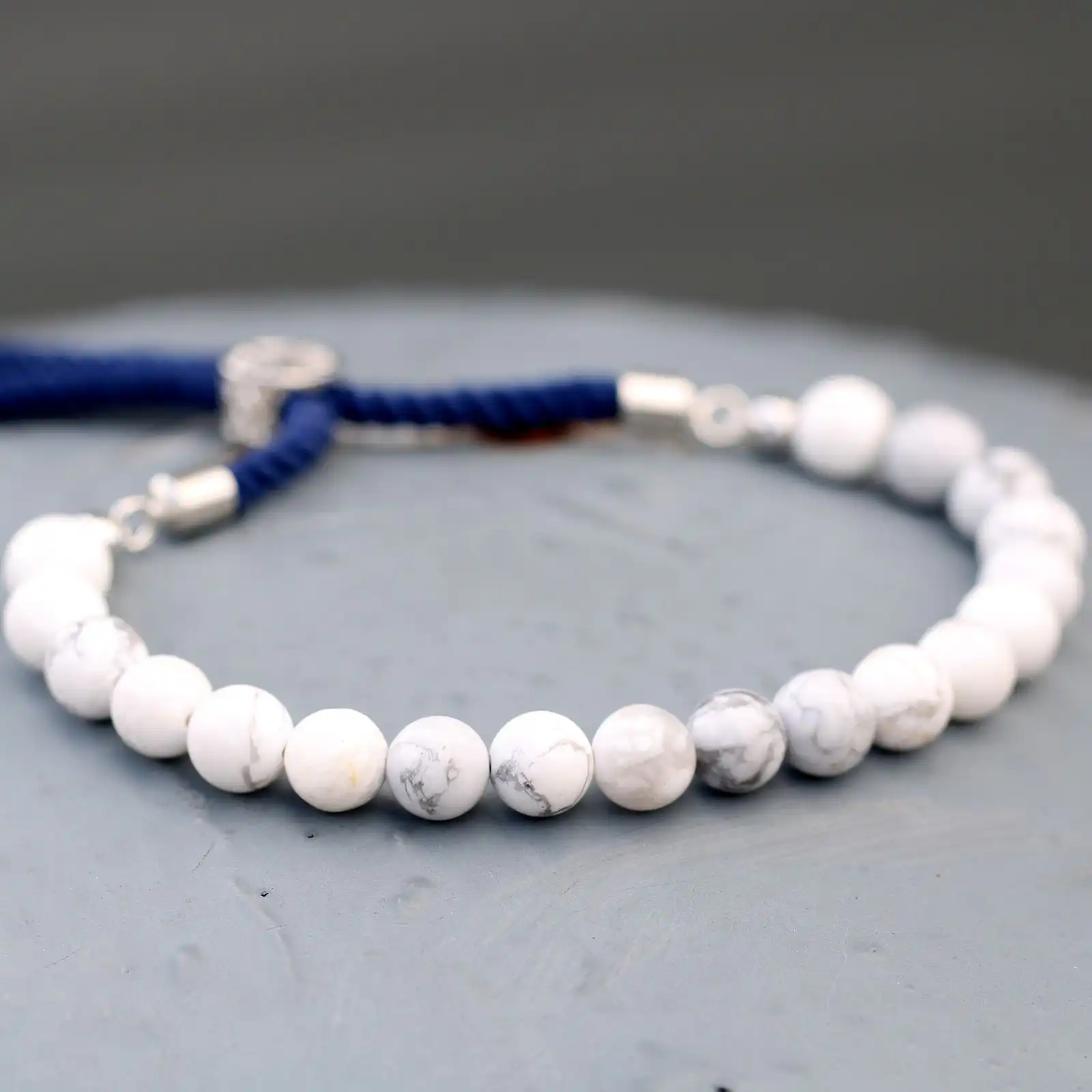 925 Silver Plated Gemstone Navy String Bracelet – White Howlite | www.artisangoods.co.uk 4 925 Silver Plated Gemstone Navy String Bracelet – White Howlite | www.artisangoods.co.uk 3