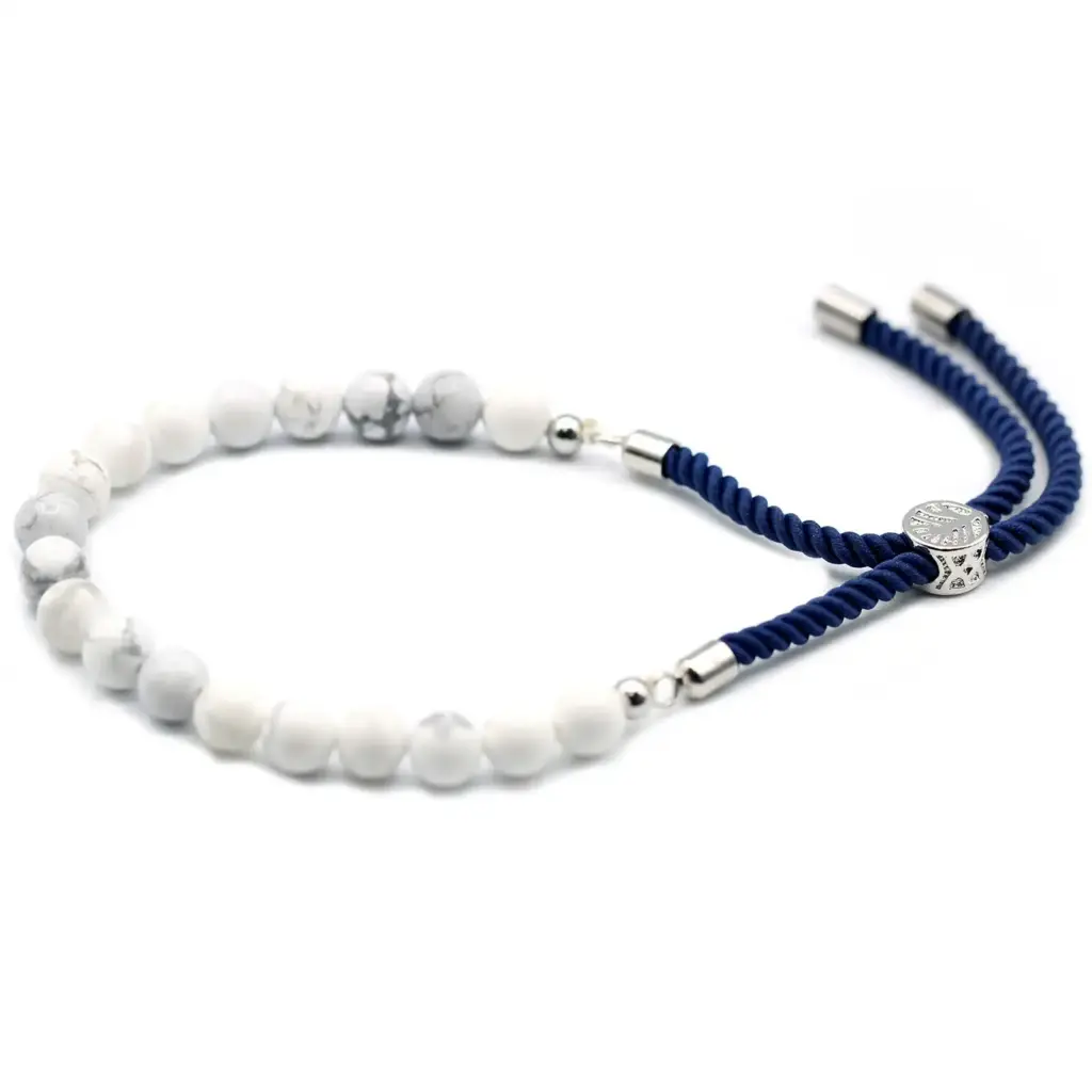 925 Silver Plated Gemstone Navy String Bracelet – White Howlite | www.artisangoods.co.uk
