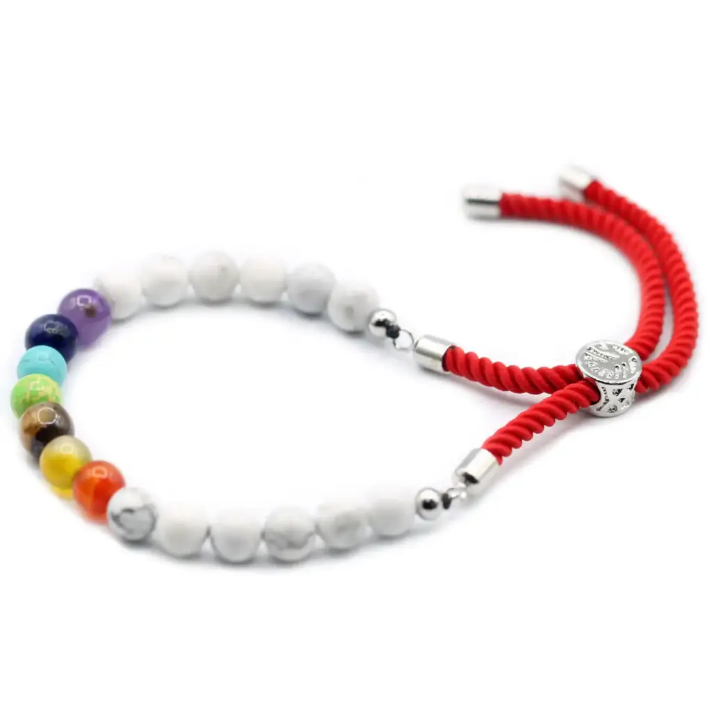 925 Silver Plated Gemstone Royal Red String Bracelet – White Howlite Chakra | www.artisangoods.co.uk