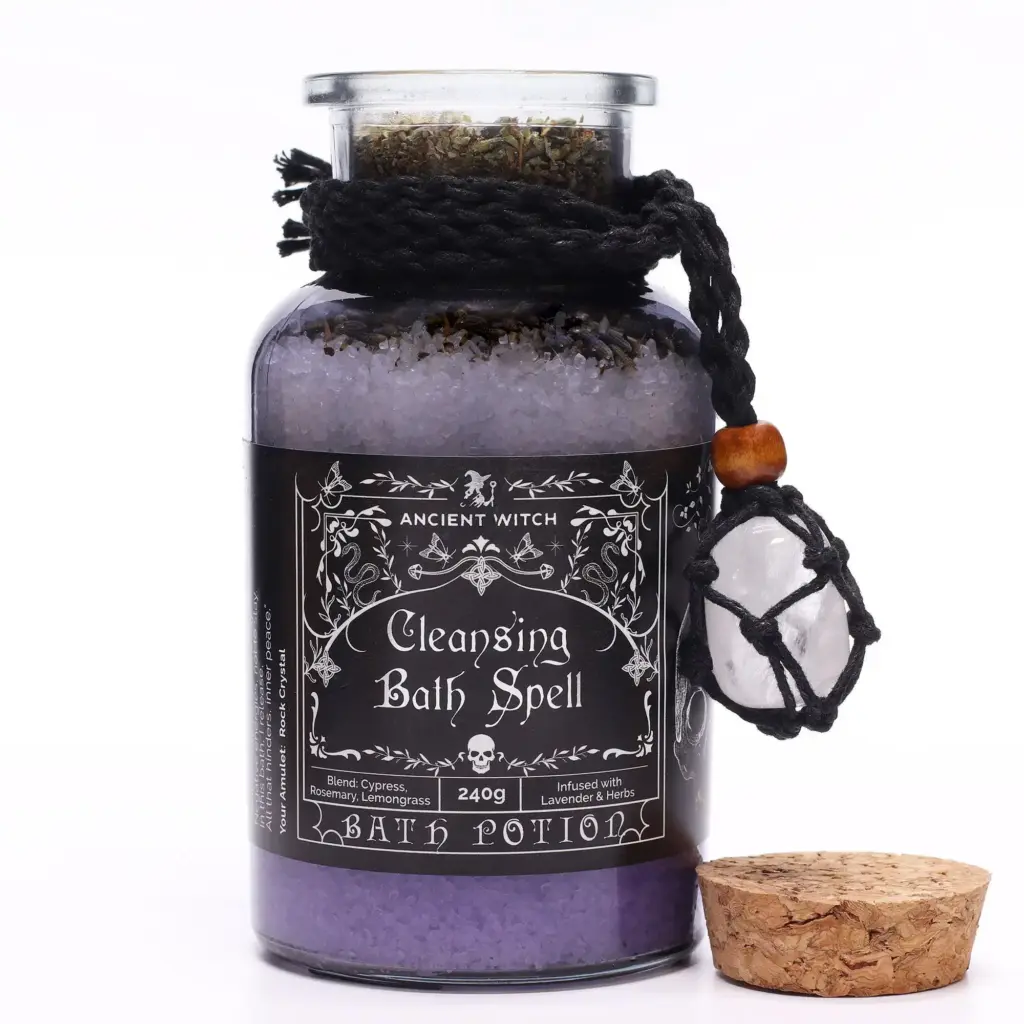Ancient Witch Bath Spell Potion & Rock Crystal Amulet – Cleansing | www.artisangoods.co.uk
