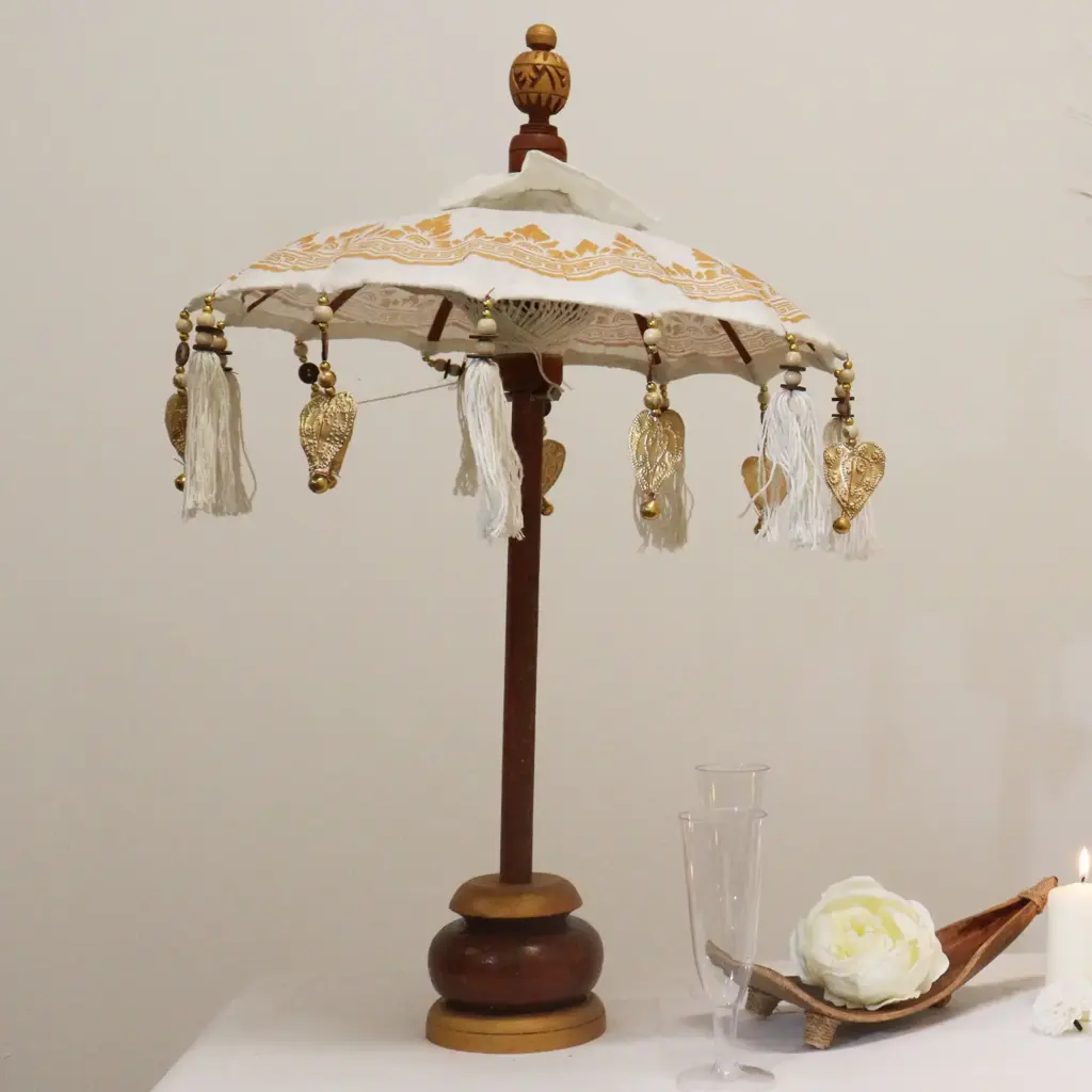 Bali Home Decor Parasol – Canvas – Gold Decor- 40cm | www.artisangoods.co.uk 2