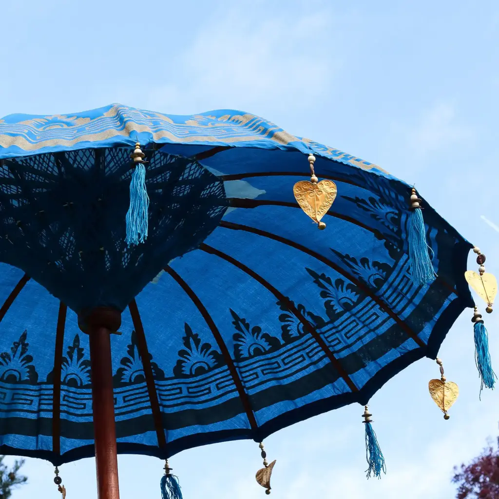 Bali Patio Parasol – Cotton – Turquoise Decor – 1.5m | www.artisangoods.co.uk 3 Bali Patio Parasol – Cotton – Turquoise Decor – 1.5m | www.artisangoods.co.uk 3