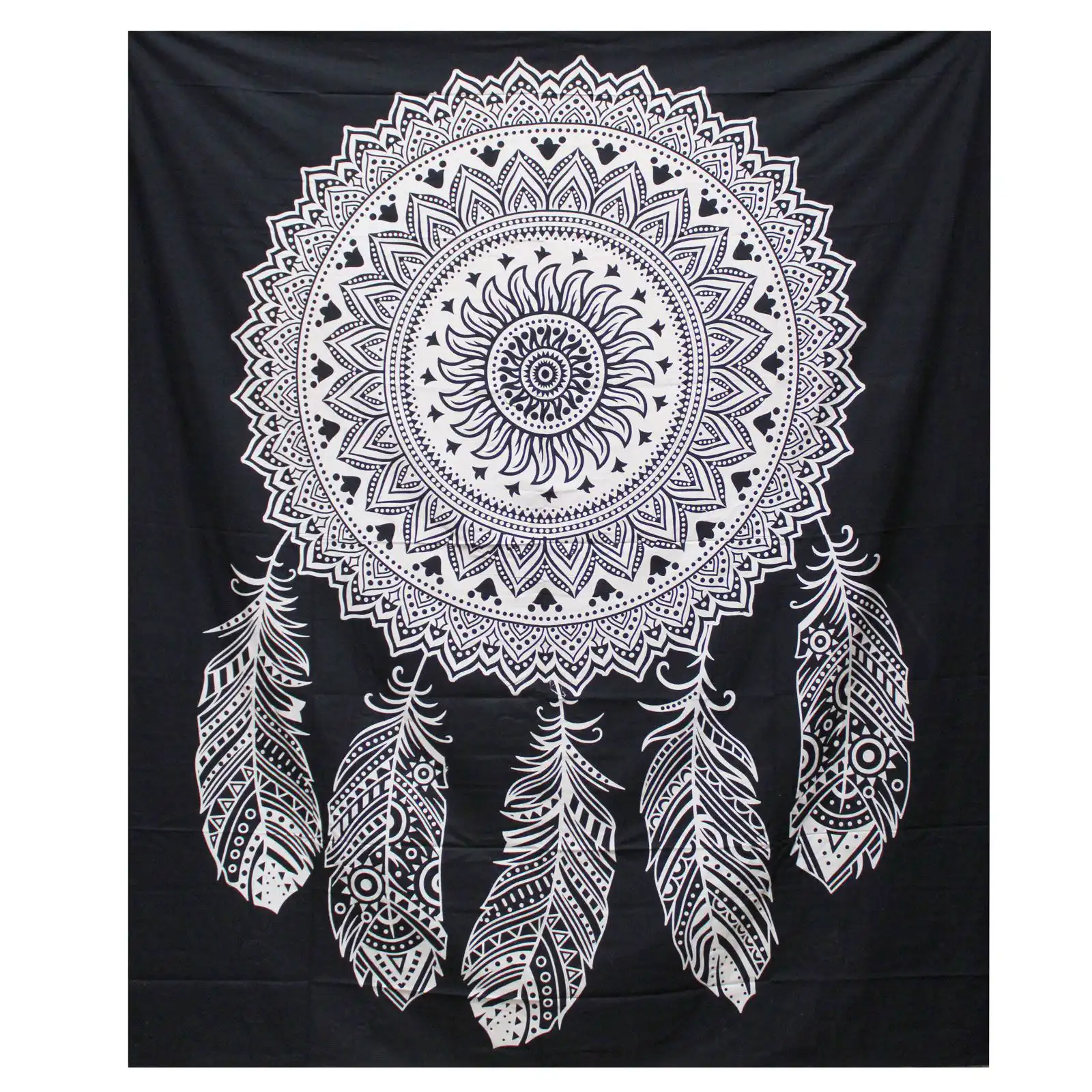 B&W Double Cotton Bedspread + Wall Hanging – Dreamcatcher | www.artisangoods.co.uk 2 B&W Double Cotton Bedspread + Wall Hanging – Dreamcatcher | www.artisangoods.co.uk 1