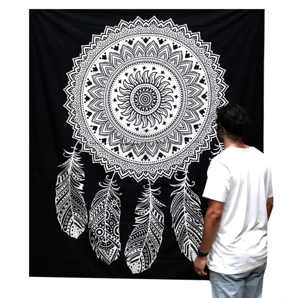 B&W Double Cotton Bedspread + Wall Hanging – Dreamcatcher | www.artisangoods.co.uk 2 B&W Double Cotton Bedspread + Wall Hanging – Dreamcatcher | www.artisangoods.co.uk 2