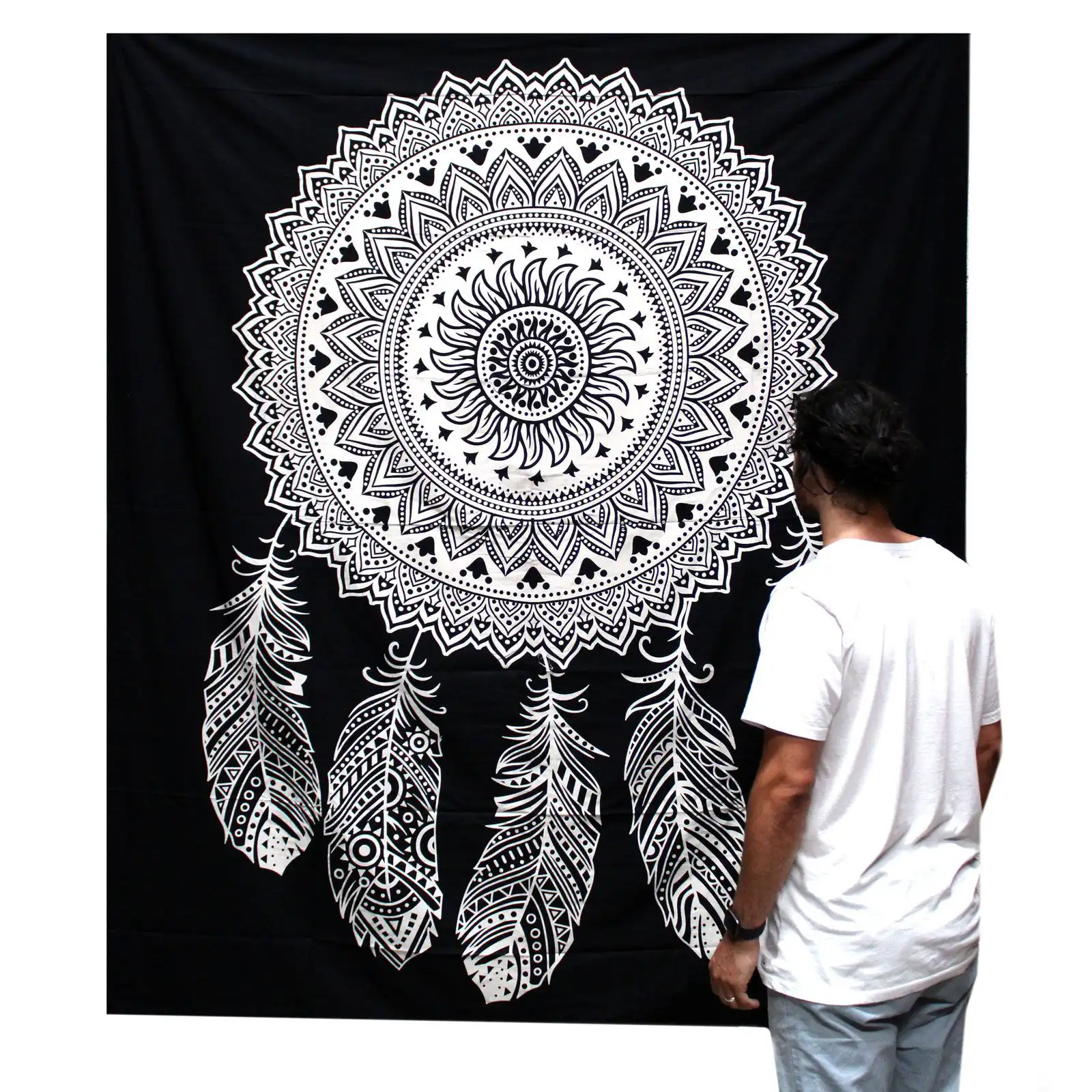 B&W Double Cotton Bedspread + Wall Hanging – Dreamcatcher | www.artisangoods.co.uk 3 B&W Double Cotton Bedspread + Wall Hanging – Dreamcatcher | www.artisangoods.co.uk 2