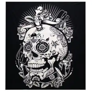 B&W Double Cotton Bedspread + Wall Hanging – Rose Skull | www.artisangoods.co.uk B&W Double Cotton Bedspread + Wall Hanging – Rose Skull | www.artisangoods.co.uk