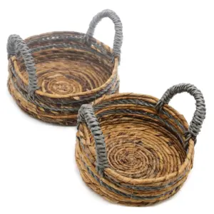 Banana Leaf & Abu-abu Raffia Basket- Set of 2 | www.artisangoods.co.uk 2