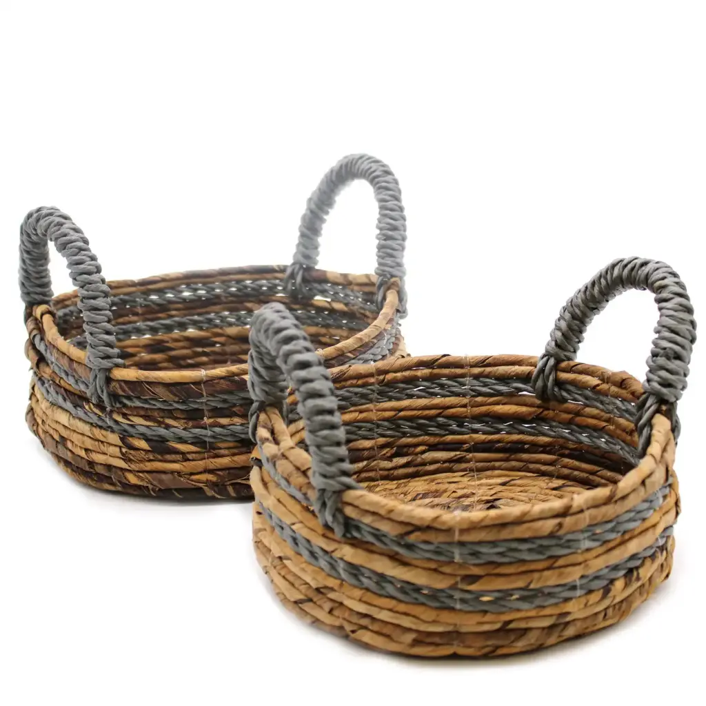 Banana Leaf & Abu-abu Raffia Basket- Set of 2 | www.artisangoods.co.uk