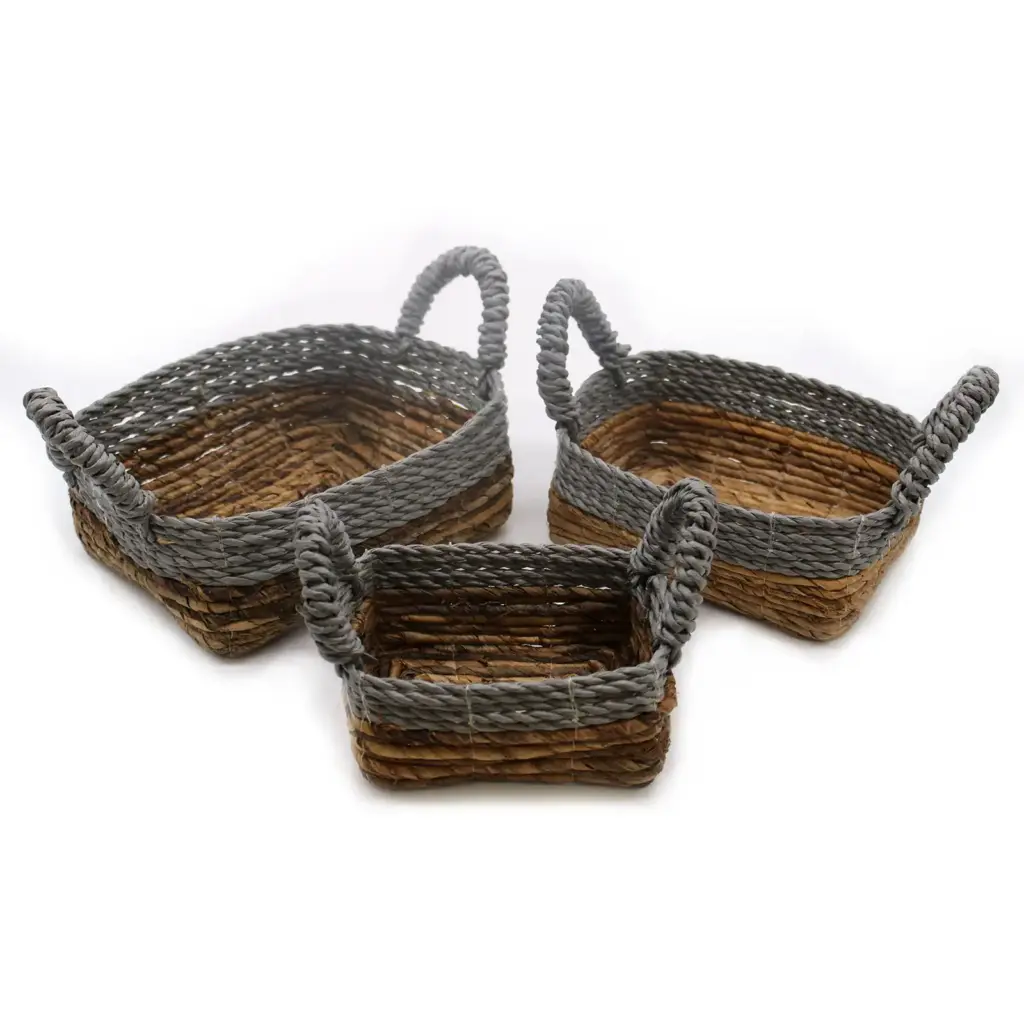 Banana Leaf & Abu-Abu Raffia Square Basket- Set of 3 | www.artisangoods.co.uk 8