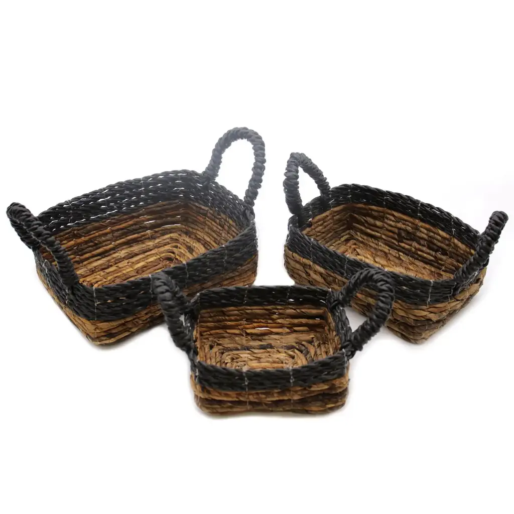 Banana Leaf & Hitam Raffia Square Basket- Set of 3 | www.artisangoods.co.uk Banana Leaf & Hitam Raffia Square Basket- Set of 3 | www.artisangoods.co.uk