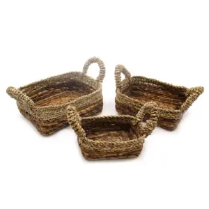 Banana Leaf & Seagrass Square Basket- Set of 3 | www.artisangoods.co.uk 7