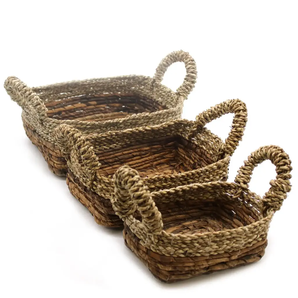 Banana Leaf & Seagrass Square Basket- Set of 3 | www.artisangoods.co.uk 5
