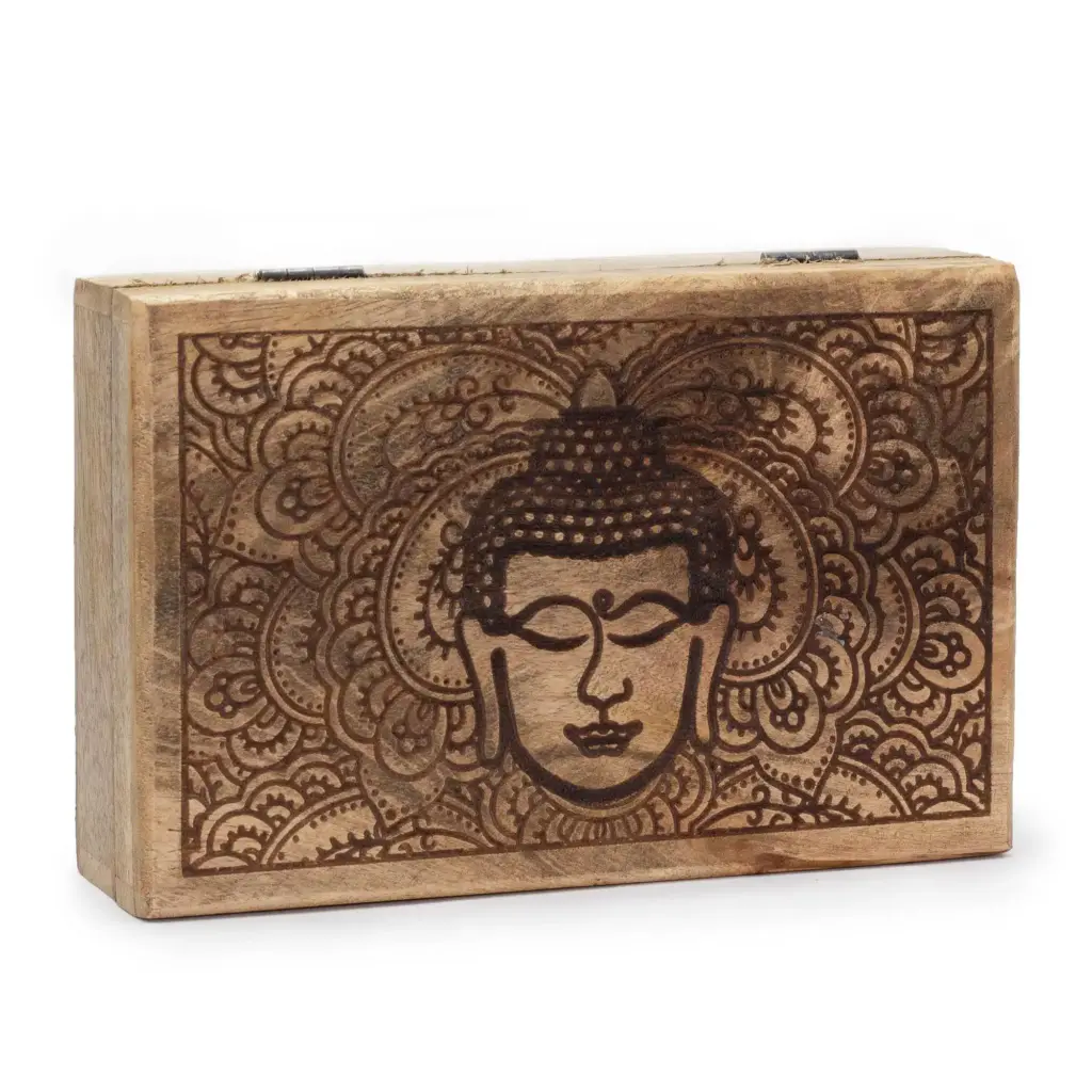 Big Rectangle Box 21.5x14x6.3cm – Buddha Face Black Engraved | www.artisangoods.co.uk