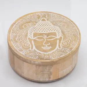 Big Round Box 17.5×7.5cm – Buddha Face Whitewash | www.artisangoods.co.uk 2