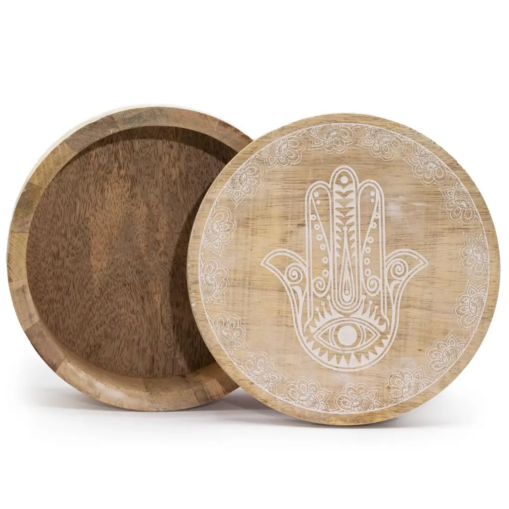 Big Round Box 17.5×7.5cm – Hamsa Whitewash | www.artisangoods.co.uk Big Round Box 17.5×7.5cm – Hamsa Whitewash | www.artisangoods.co.uk