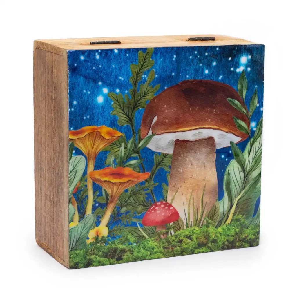 Big Square Box 15×17.5x8cm – Mushroom Design Teal | www.artisangoods.co.uk