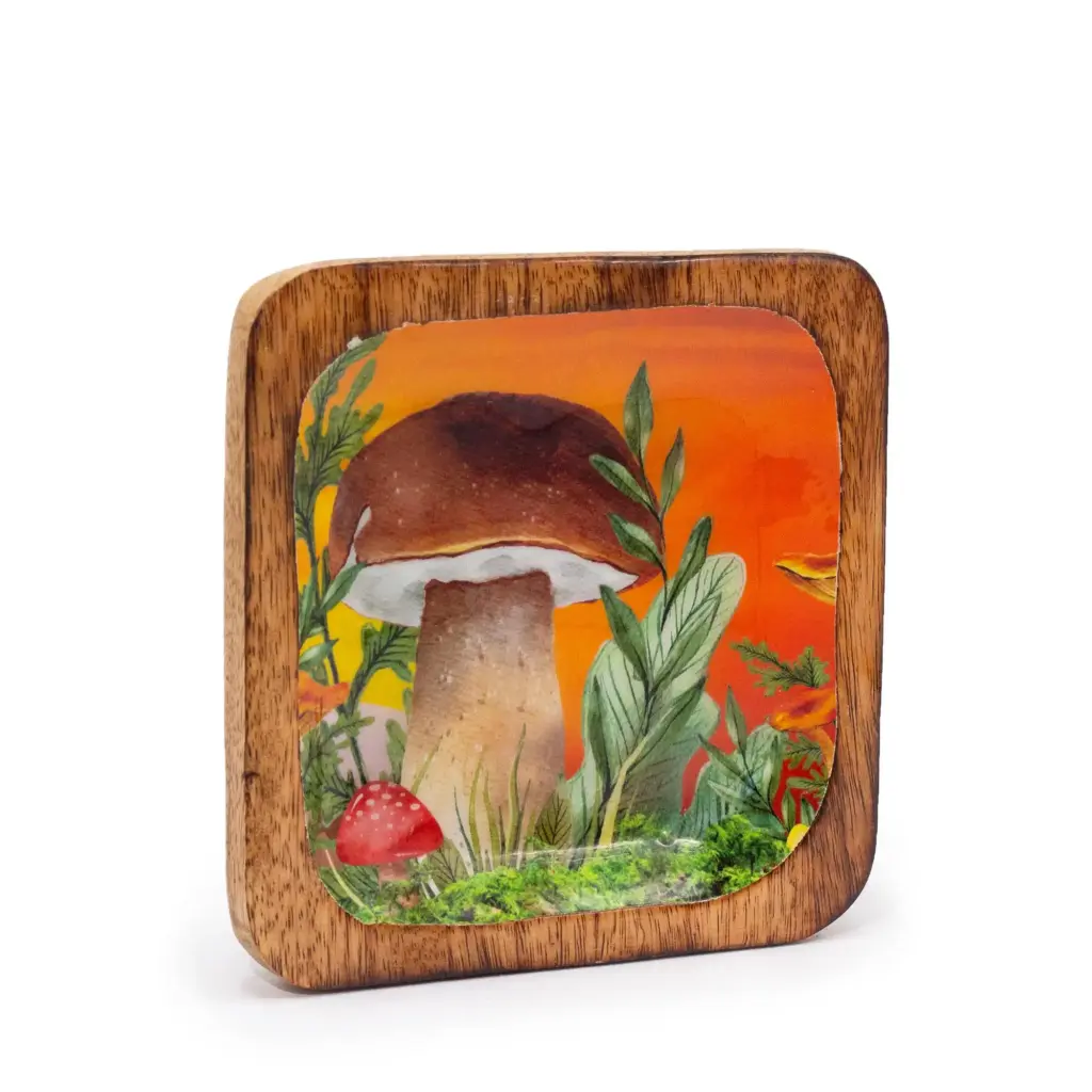 Big Square Trinket Tray 15x15x2.5cm – Mushroom Design Maroon | www.artisangoods.co.uk