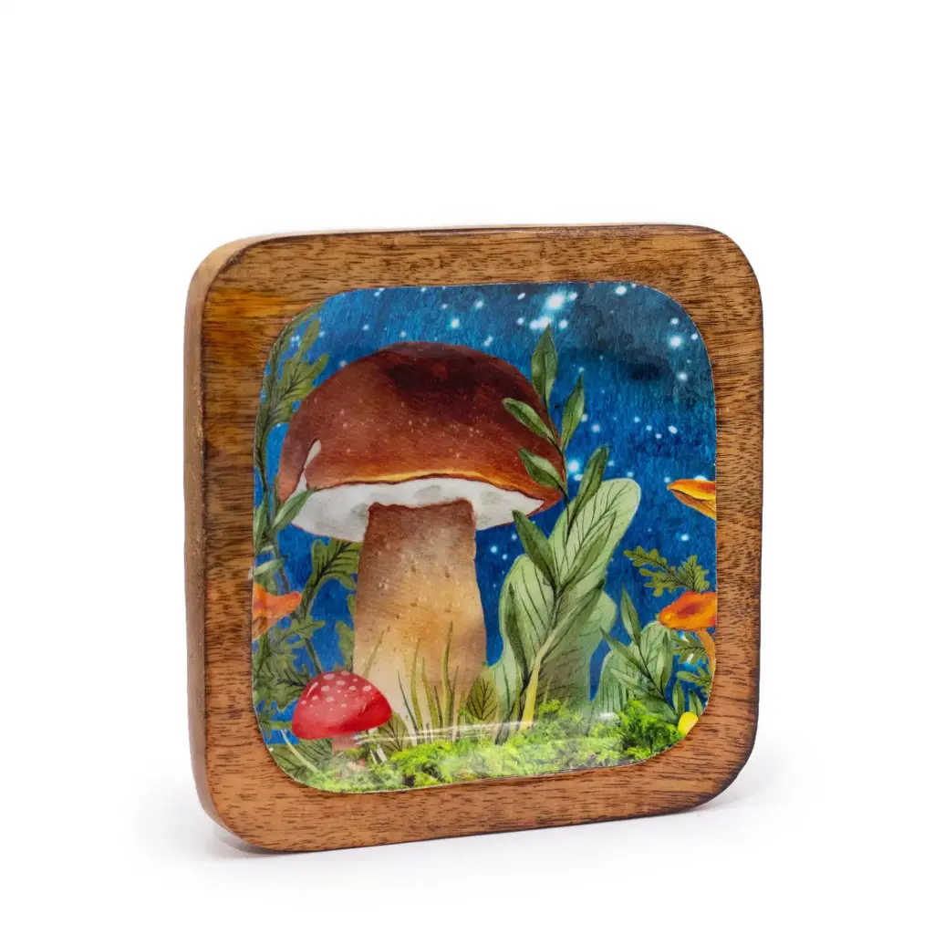 Big Square Trinket Tray 15x15x2.5cm – Mushroom Design Teal | www.artisangoods.co.uk
