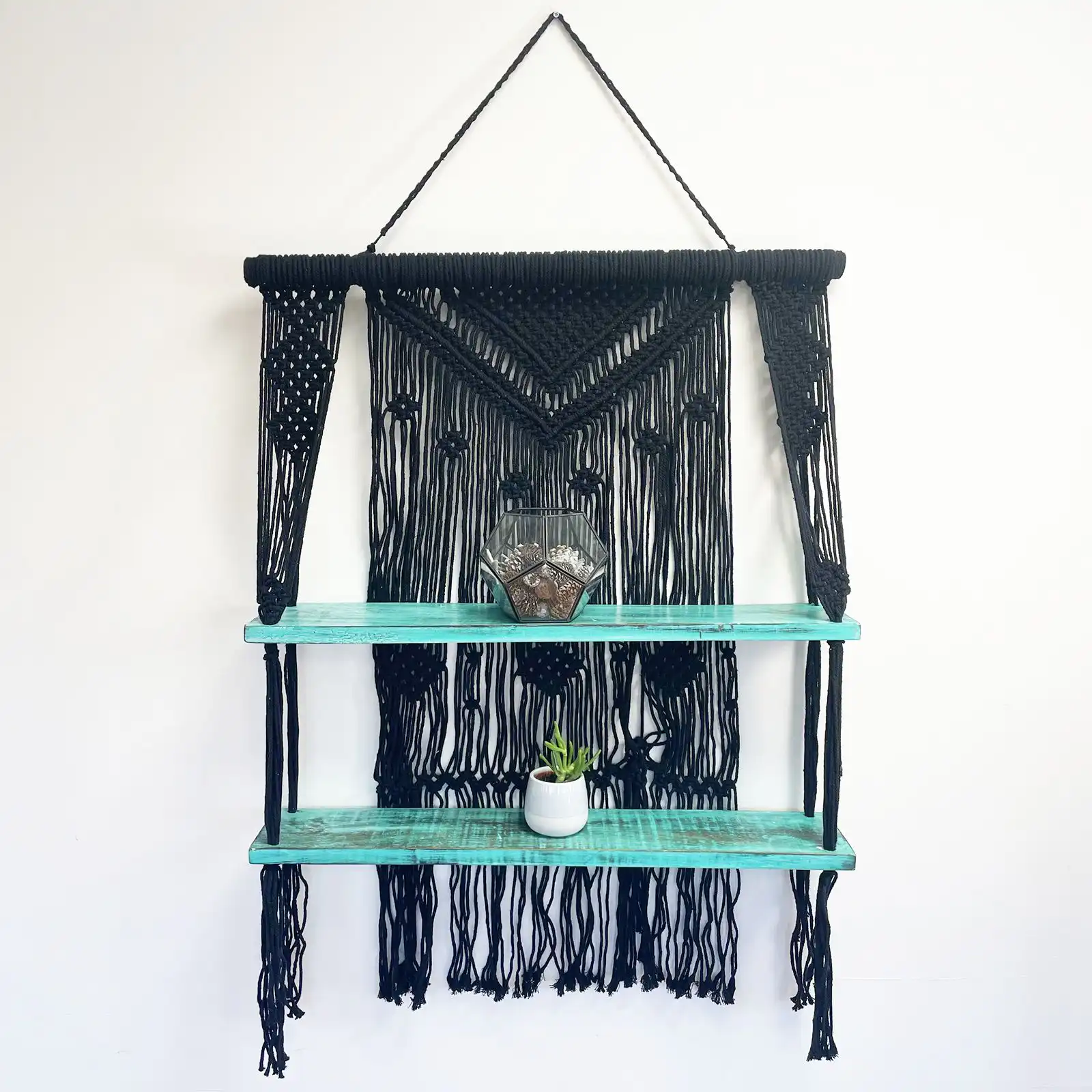Black Macrame Hanging Shelves – Turquoise | www.artisangoods.co.uk 9 Black Macrame Hanging Shelves – Turquoise | www.artisangoods.co.uk 8