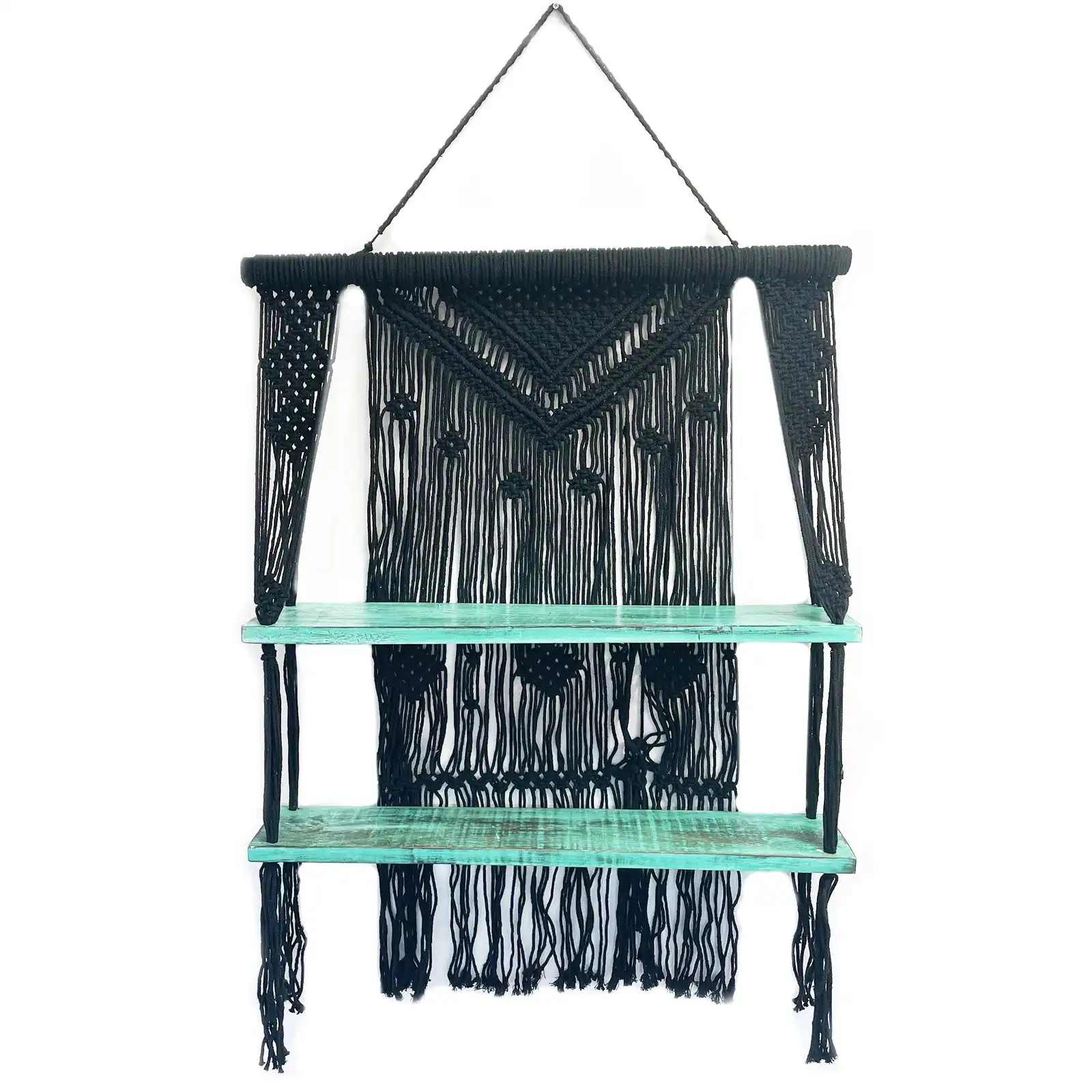Black Macrame Hanging Shelves – Turquoise | www.artisangoods.co.uk 5 Black Macrame Hanging Shelves – Turquoise | www.artisangoods.co.uk 4
